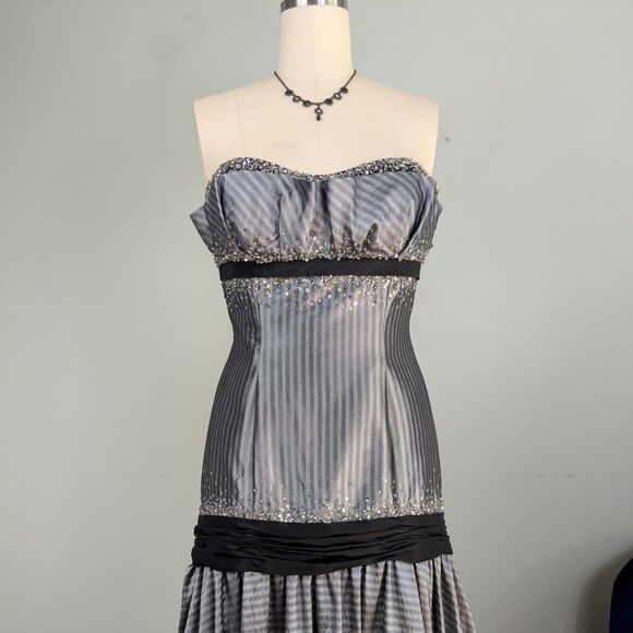 Vintage Flirt Prom Dress Maxi Gown 10 Silver Gray Y2K Corset Fairy Goth Glam - Picture 2 of 15